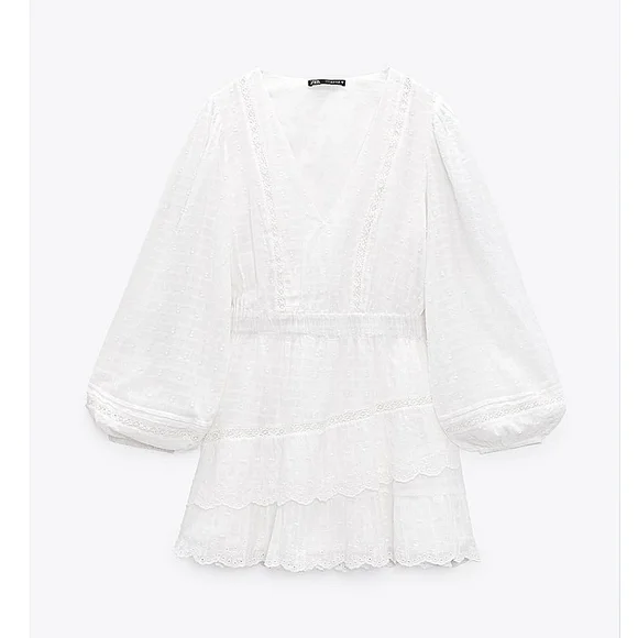 Zara * embroidered lace insert dress white flowy boho - Picture 10 of 11